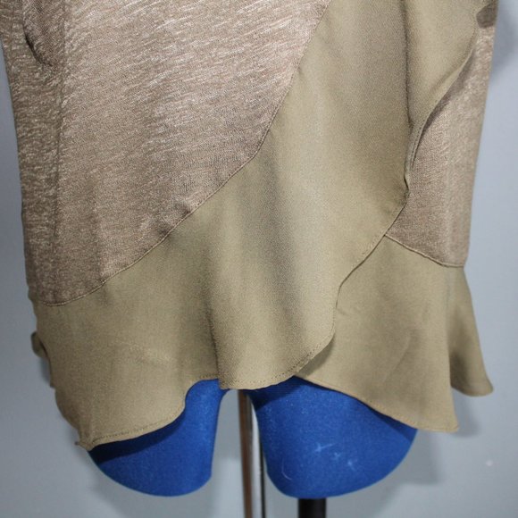 Banana Republic Women's Olive Green Short Sleeve Sheer Ruffle Tee ~M~ - Picture 3 of 9